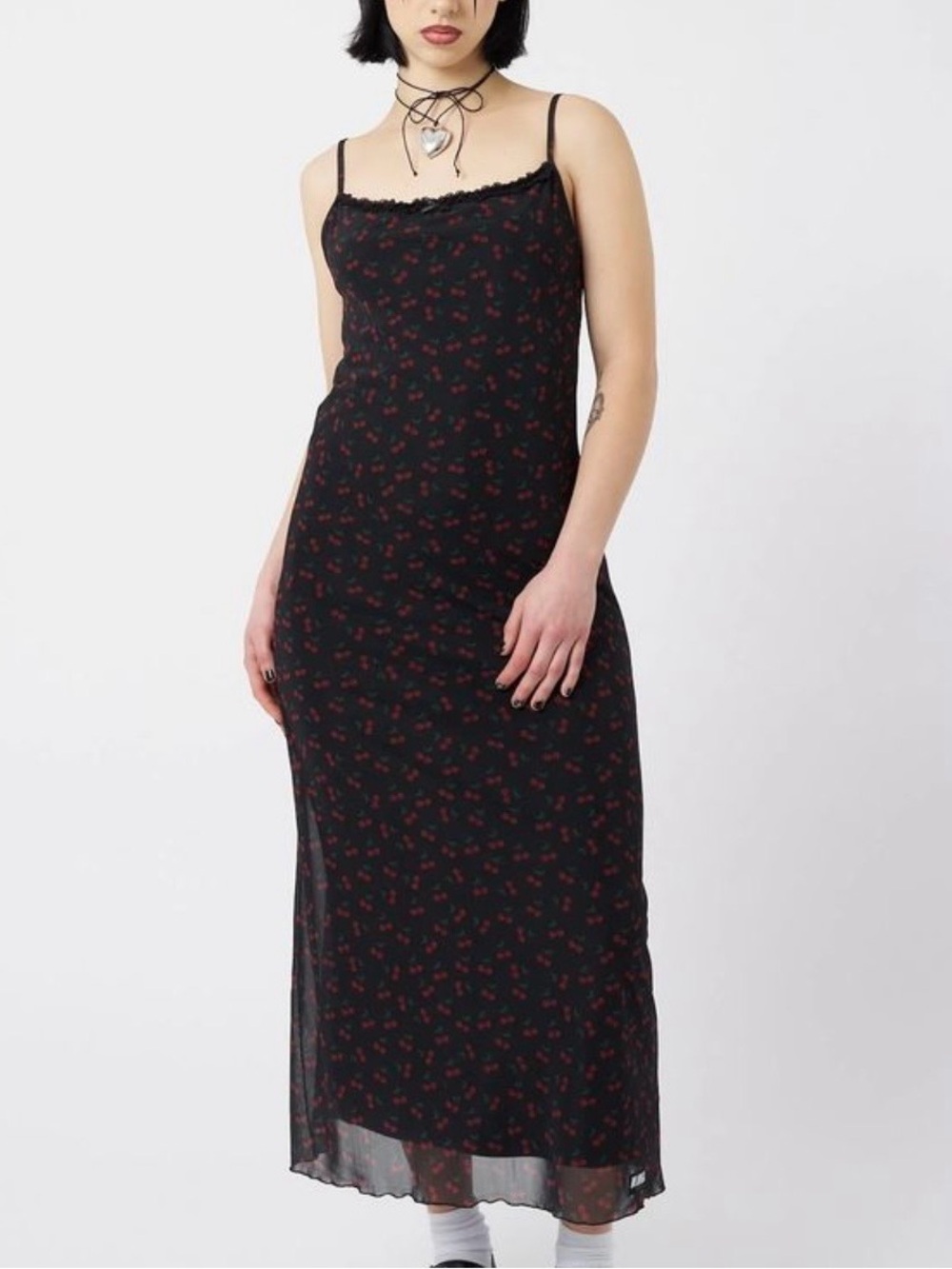 NWT Minga London Cherry Cola Black Mesh Maxi Dress L